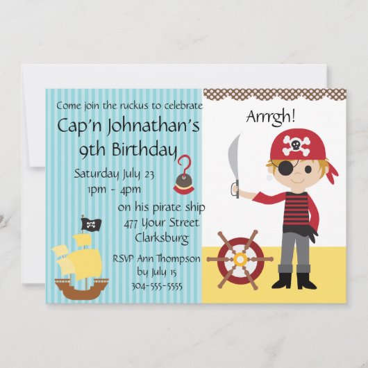 Custom Pirate Boy Birthday Party Kaart (Voorkant)