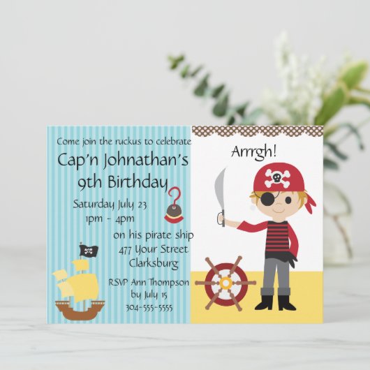 Custom Pirate Boy Birthday Party Kaart (Staand voorkant)