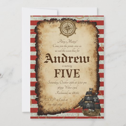 Custom Pirate Skull Treasure Map Ahoy Birthday Kaart (Voorkant)