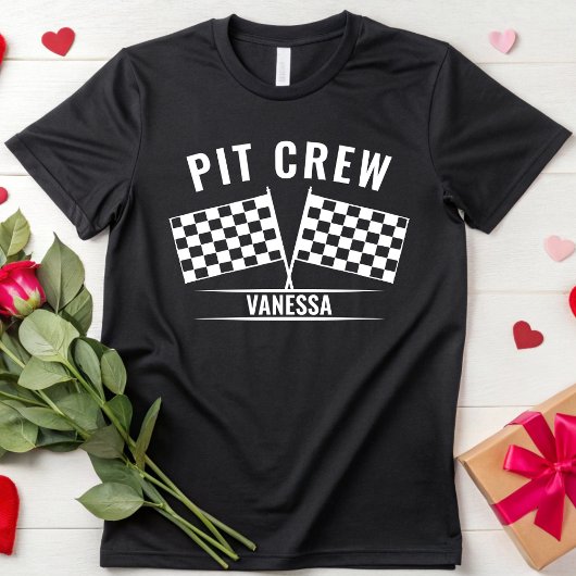 Custom Pit Crew Race Car Checkered Flag Racing T-shirt