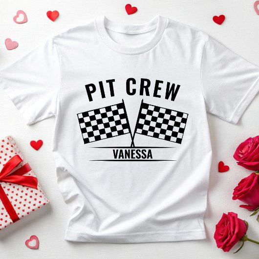 Custom Pit Crew Race Car Checkered Flag Racing T-shirt