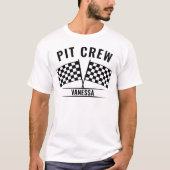 Custom Pit Crew Race Car Checkered Flag Racing T-shirt (Voorkant)