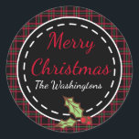 Custom Plaid Merry Christmas Holly Gift Stickers<br><div class="desc">Gebruik deze retro-stijl vakantie stickers voor de keuken,  het bakken,  Kerstmis,  cadeautjes,  labels,  vlotten,  pakketten,  feestbevoordelingen,  cadeautassen,  enz.. Personaliseer deze stickers door de naam te veranderen. Het ontwerp komt uit de oorspronkelijke kunst.</div>