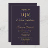 Custom Plain Dark Navy Blue Gold Letter Wedding Kaart (Voorkant / Achterkant)