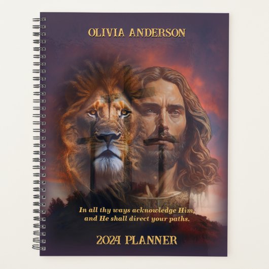 Custom Planner Jesus Lion Sunset Cross Achtergrond (Voorkant)