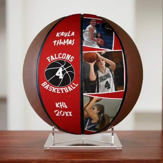 Custom Player Foto's Team Naam en Nummer Rood Basketbal