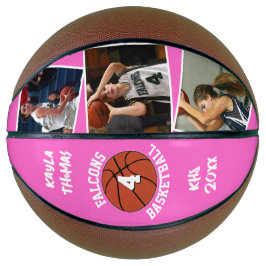 Custom Player Foto's Team Naam en Nummer Roze Basketbal