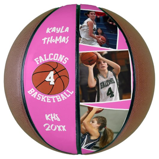 Custom Player Foto's Team Naam en Nummer Roze Basketbal (Verticaal)