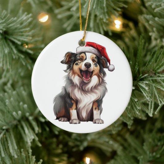 Custom Plezier Australische Herder Christmas Dog Keramisch Ornament (Boom)