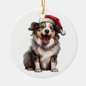 Custom Plezier Australische Herder Christmas Dog Keramisch Ornament (Voorkant)