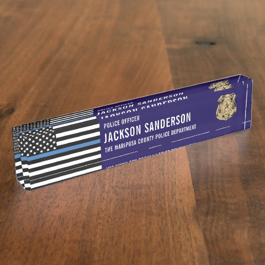 Custom Police Officer Department Thin Blue Line Naambordje (Zijkant)