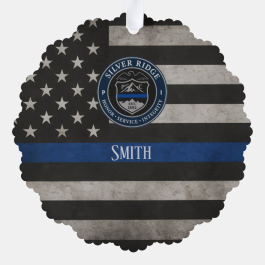 Custom Police Thin Blue Line American Flag Ornament Kaart (Achterkant)