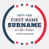 Custom Political Election Campaign Candidate Name Ronde Sticker (Voorkant)