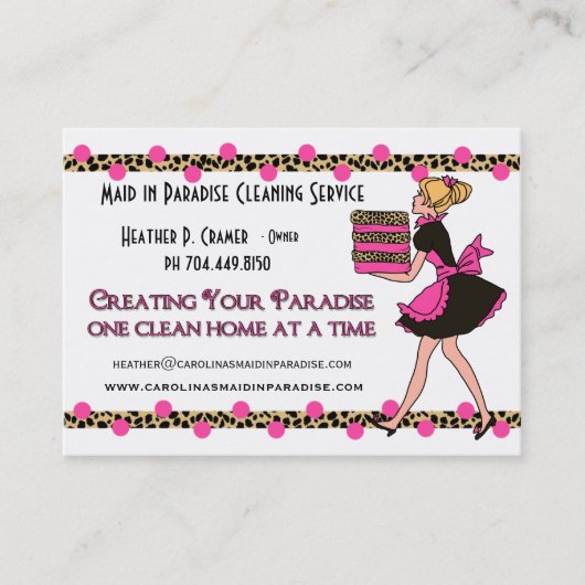 Custom Polka Dots Leopard Print Cleaning Service Visitekaartje (Voorkant)