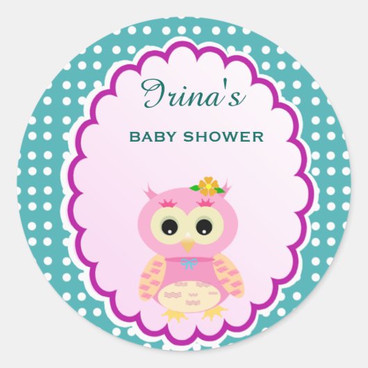 Custom Polkadot Uil Baby shower Favor Sticker Labe (Voorkant)
