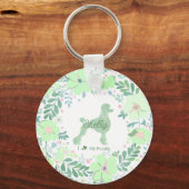 Custom Poodle Photo with Mint Green Floral Wreath Sleutelhanger (Voorkant)