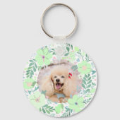 Custom Poodle Photo with Mint Green Floral Wreath Sleutelhanger (Achterkant)