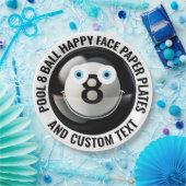 Custom Pool 8 Ball Party BLUE EYES Happy Face 9" Papieren Bordje (Feest)