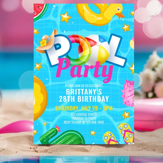Custom Pool Party Birthday Summer Birthday Party Kaart