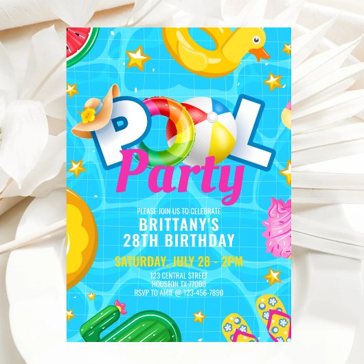Custom Pool Party Birthday Summer Birthday Party Kaart