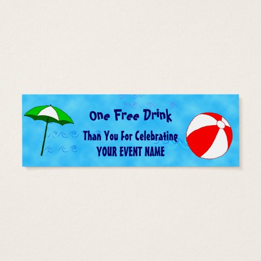 Custom Pool Party Event Drink Ticket Mini Visitekaartjes (Achterkant)