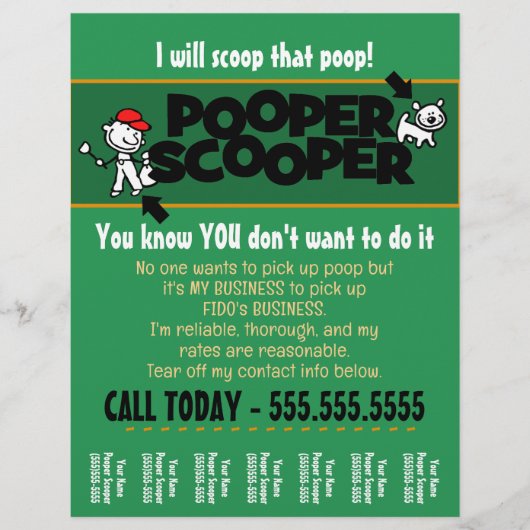 CUSTOM Pooper Scooper bedrijfsscheurblad flyer (Voorkant)