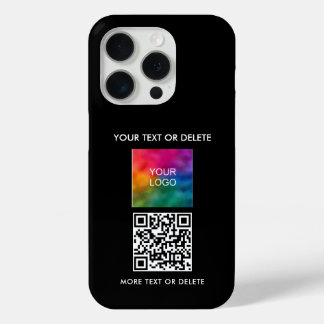 Custom Populaire Elegant QR Code Upload Logo Zwart iPhone 15 Pro Case
