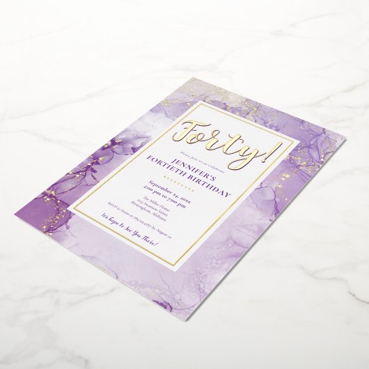 CUSTOM - Porter Lavendel & Gouden Folie Verjaardag Folie Uitnodiging (Gedraaid)