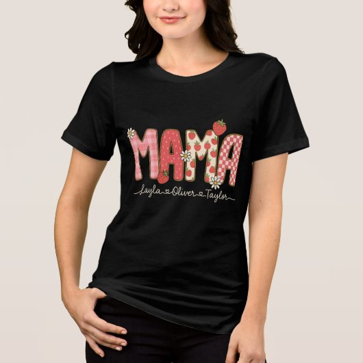 Custom Preppy Mama Strawberry Floral Name Shirt  (Voorkant)