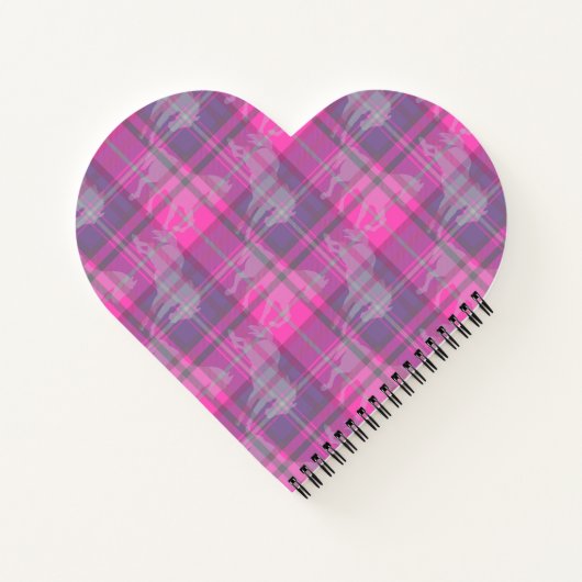 Custom preppy roze paarse paard tartan hart notitieboek (Achterkant)