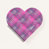 Custom preppy roze paarse paard tartan hart notitieboek (Voorkant)