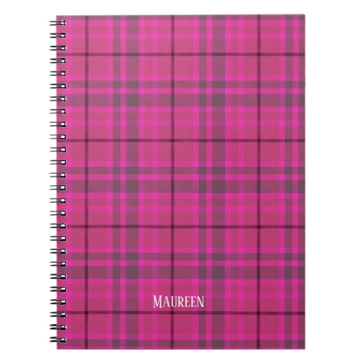 Custom preppy roze & paarse plaid tartan trendy notitieboek (Voorkant)