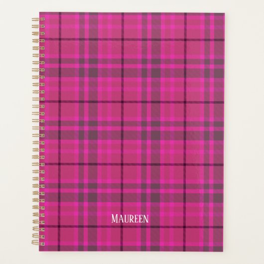 Custom preppy roze & paarse plaid tartan trendy planner (Voorkant)