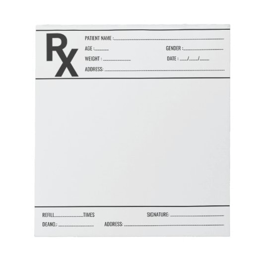 Custom Prescription Pad for Doctor Pharmacist Rx  Notitieblok (Voorkant)