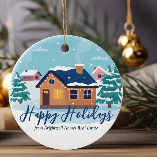 Custom Prettige feestdagen Real Estate Winter Comp Keramisch Ornament