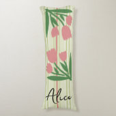 Custom pretty sage green stripes and pink floral lichaamskussen (Voorkant Verticaal)