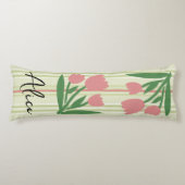 Custom pretty sage green stripes and pink floral lichaamskussen (Voorkant)