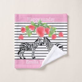 Custom pretty zebra standing with strawberry Pink Bad Handdoek