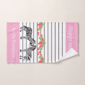 Custom pretty zebra standing with strawberry Pink Bad Handdoek (Handdoek)