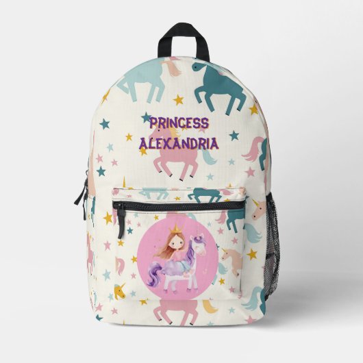 Custom Princess Unicorn Bedrukte Rugzak (Voorkant)