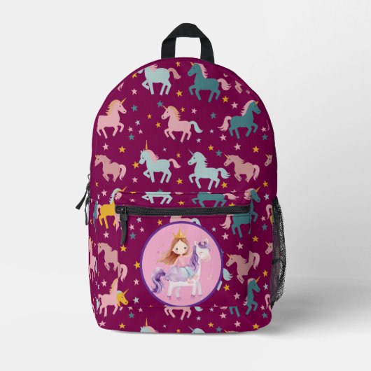 Custom Princess Unicorn Bedrukte Rugzak (Voorkant)