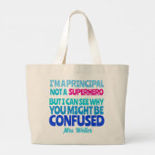 Custom Principal Grappig Geen SUPERHELD Grote Tote Bag (Achterkant)