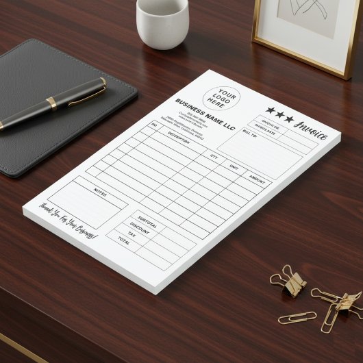 Custom Printable Form & Business Logo Invoice Pad Post-it® Notes