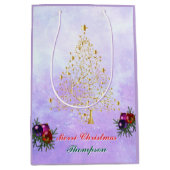 Custom Printed Holiday Gift Bag with Golden Tree  Medium Cadeauzakje (Voorkant)