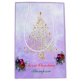 Custom Printed Holiday Gift Bag with Golden Tree  Medium Cadeauzakje