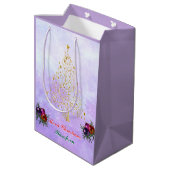 Custom Printed Holiday Gift Bag with Golden Tree  Medium Cadeauzakje (Achterkant Gekanteld)