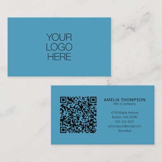 Custom Professional Business Logo Blue QR-code Visitekaartje (Voorkant / Achterkant)