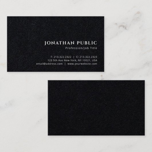 Custom Professional Elegant Luxe Premium Zwart Visitekaartje (Voorkant / Achterkant)