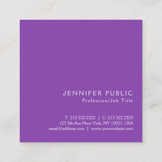 Custom Professional Modern Creative Elegant Violet Vierkante Visitekaartje (Achterkant)