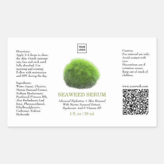 Custom Professional Seaweed Serum Skincare Label (Voorkant)